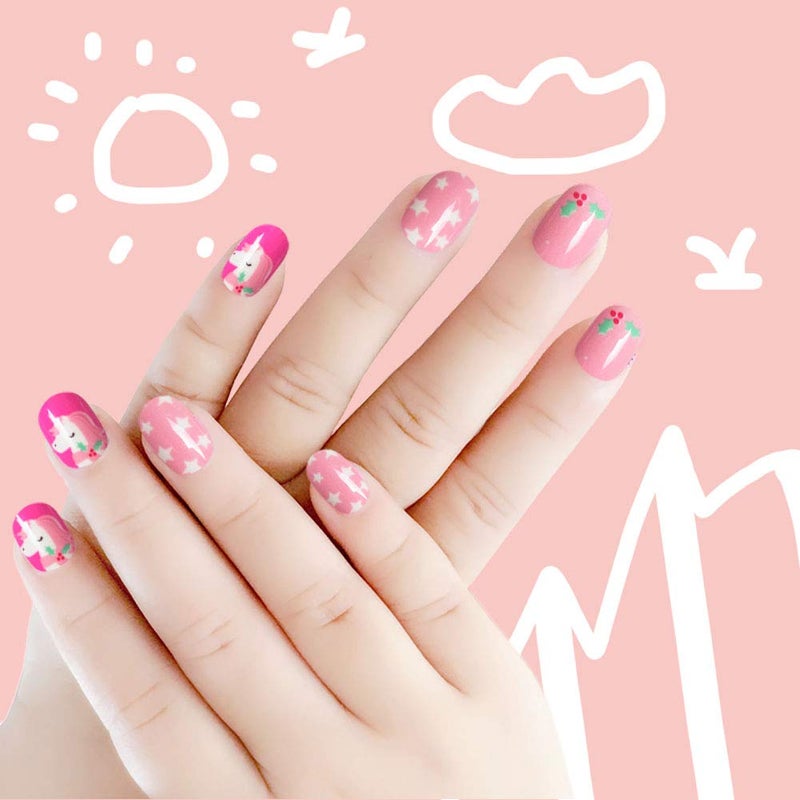 Laza 120pcs Children Nails Girls Press On Artificial Nail Tips Pre-glue Full Cover Short Cute False Nail Kits Lovely Christmas Gift for Children Kids Little Girl Nail Art Decoration - Fairy Kingdom - Image 4